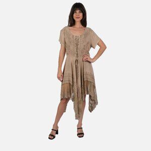 Nwt SACRED THREADS lace bohemian embroidered corset rayon DRESS 2X